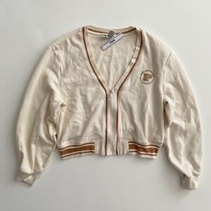PINK Victoria's Secret Sweater Varsity Full Zip Cardigan Logo Ivory Stripe Nwt L